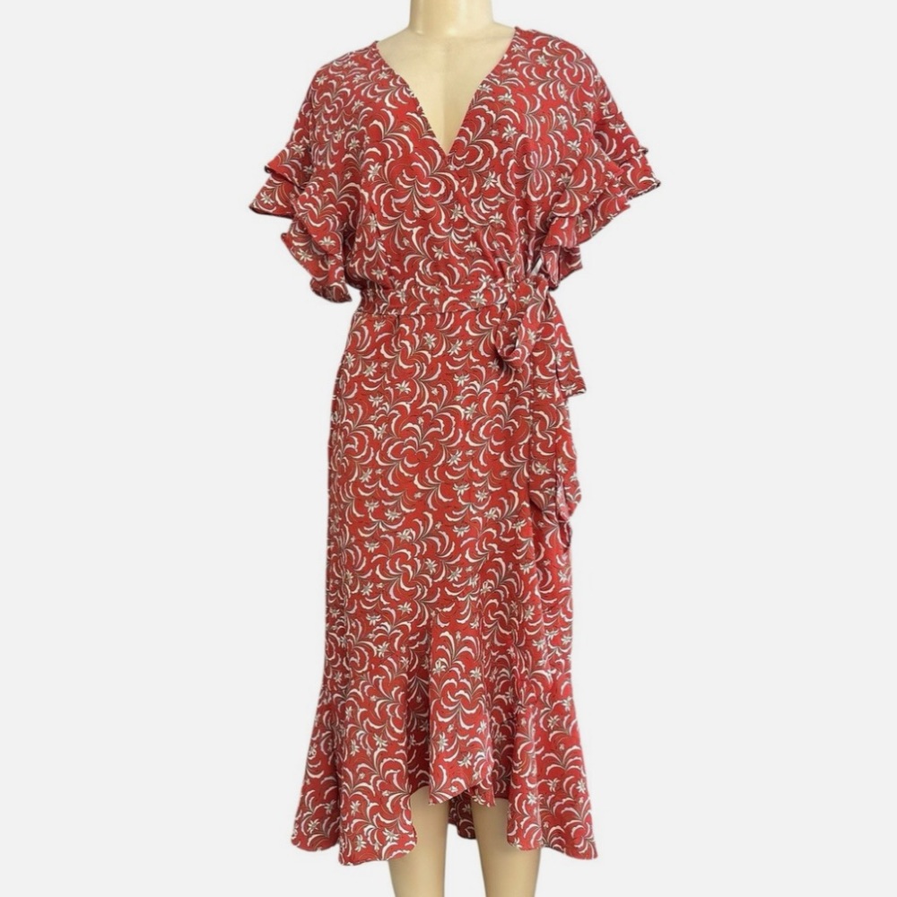 Max Studio Ruffle Crepe High/Low Wrap Midi Dress - Picture 2 of 15